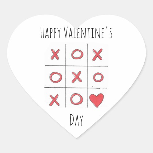 Gelukkige Valentijnsdag Tic-Tac-Toe hart Sticker (Voorkant)