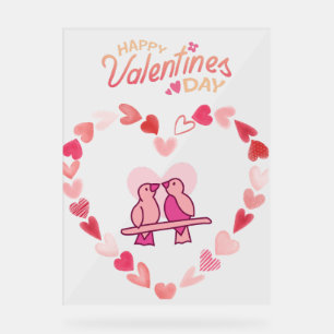 Gelukkige Valentijnsdag Tortelduifjes Roze Hart Kr Acryl Bord