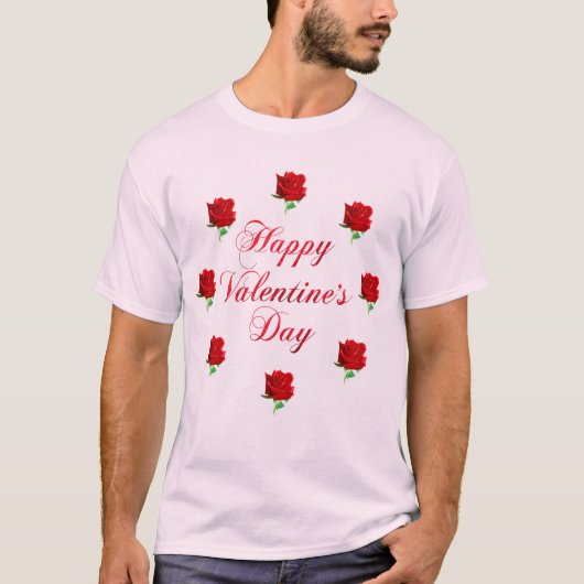 Gelukkige Valentijnsdag zachte pastel rode rozen u T-shirt (Voorkant)