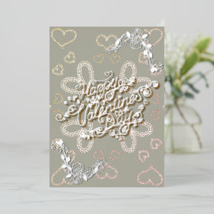 Gelukkige Valentijnsdag zilveren lettering met roz Folie Feestdagenkaart