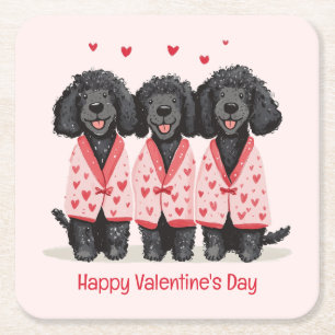 Gelukkige Valentijnsdag Zwarte Standaard Poodle Ho Vierkante Kartonnen Onderzetter