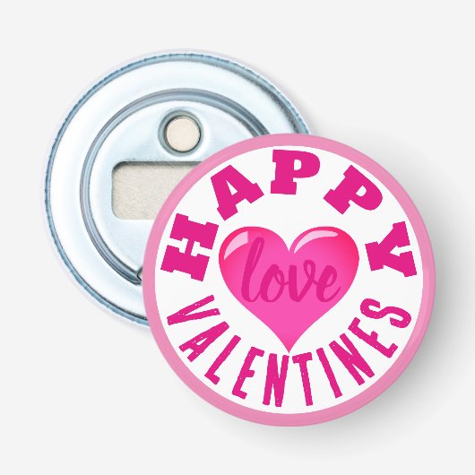 Gelukkige Valentijnse liefde Button Flesopener (Voorkant)
