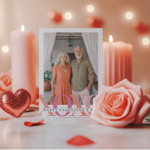 Gelukkige Valentijnse Moderne Roze Foto Feestdagenkaart