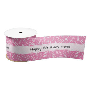 Gelukkige Verjaardag 100 Nummer Patroon Roze/Wit Lint