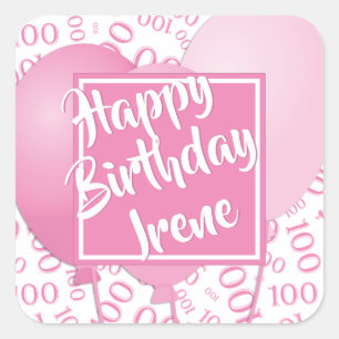 Gelukkige Verjaardag - 100 Roze/Wit Nummerpatroon Vierkante Sticker