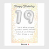 Gelukkige verjaardag 19-jarige sticker (Vel)