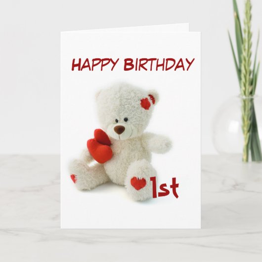 Gelukkige Verjaardag 1e Teddy Bear Theme Kaart (Voorkant)
