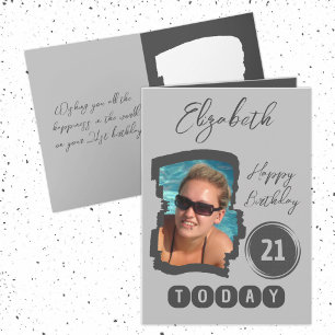 Gelukkige verjaardag 21 vandaag voeg foto grijs to kaart
