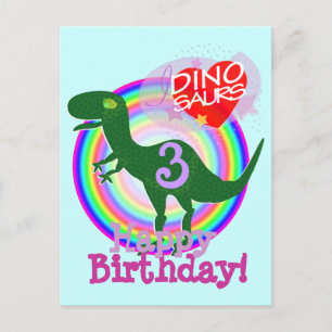 Gelukkige Verjaardag 3 Jaar T-Rex Dino Briefkaart