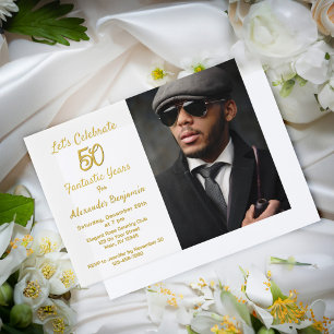 Gelukkige Verjaardag 50 Jaar Foto Vijftig Feest Vellum Uitnodigingen