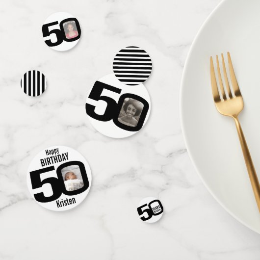 Gelukkige verjaardag 50e naam en fotodocument conf confetti (Groep)