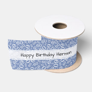 Gelukkige Verjaardag 60 Nummer Patroon Blauw/Wit Lint