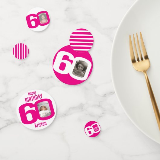 Gelukkige verjaardag 60e naam foto roze wit confetti (Groep)