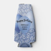 Gelukkige Verjaardag 60ste Nummerpatroon Blauw en Flesjeskoeler (Voorkant)