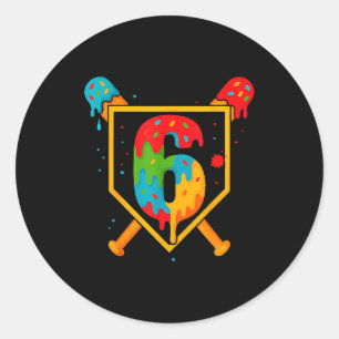 Gelukkige verjaardag 6 jaar oude honkbal ijs Sprin Ronde Sticker