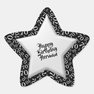 Gelukkige Verjaardag: 70 Nummerpatroon Zwart-Wit Ster Sticker