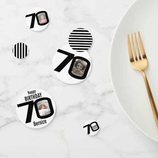 Gelukkige verjaardag 70e naam en fotodocument conf confetti (Groep)