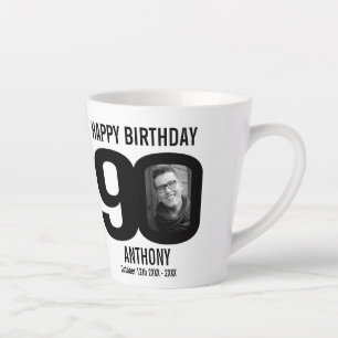 Gelukkige verjaardag 90 naam en twee foto's in jaa latte mok