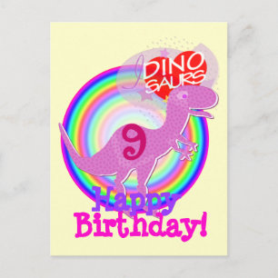 Gelukkige Verjaardag 9 Jaar Paarse T-Rex Dino Brie Briefkaart