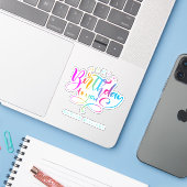 Gelukkige Verjaardag aan u modern typografisch ont Sticker (Laptop met iPhone)