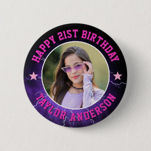 Gelukkige verjaardag aangepaste foto Cool Retro Bo Ronde Button 5,7 Cm