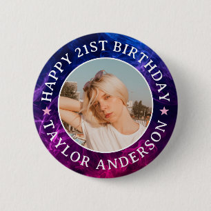 Gelukkige verjaardag aangepaste foto rook rook-eff ronde button 5,7 cm