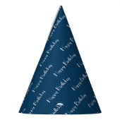Gelukkige Verjaardag Aangepaste Tekst Patroon Navy Feesthoedjes (Links)