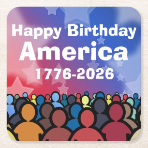 Gelukkige Verjaardag Amerika 1776 tot 2026 Vierkante Kartonnen Onderzetter