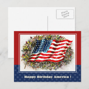 Gelukkige verjaardag, Amerika. Amerikaanse vlag Briefkaart