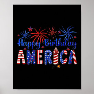 Gelukkige verjaardag Amerika Vuurwerk Usa Vlag 4 j Poster
