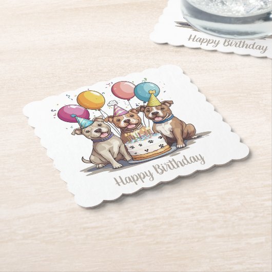 Gelukkige Verjaardag Amerikaanse Pit Bull Terrier Kartonnen Onderzetters (Gebogen)