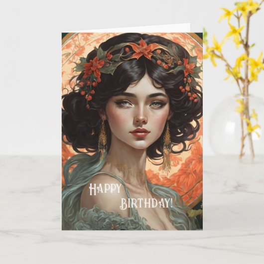 Gelukkige Verjaardag Art Nouveau Beauty No.1 Kaart (Gele Bloem)