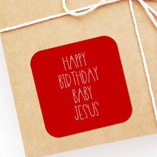 Gelukkige Verjaardag Baby Jesus Red Vierkante Sticker