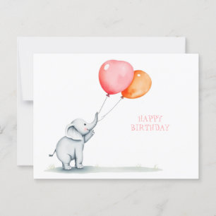Gelukkige verjaardag, baby olifant met ballonnen briefkaart