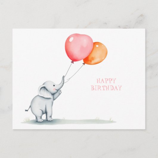 Gelukkige verjaardag. baby olifant met ballonnen briefkaart (Voorkant)