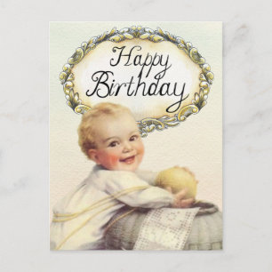 Gelukkige verjaardag baby vintage kunst briefkaart