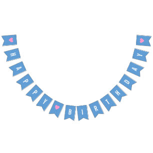 Gelukkige verjaardag Babyblauw met witte stippen Vlaggetjes