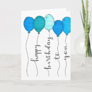 gelukkige verjaardag ballon calligrafie blauw hand kaart