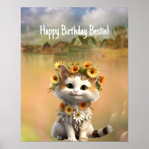 Gelukkige verjaardag Bestie Leuke Boho kat Poster