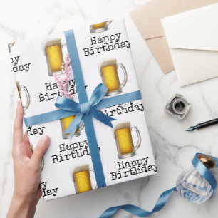 Gelukkige Verjaardag Bierpul Op Wit Cadeaupapier