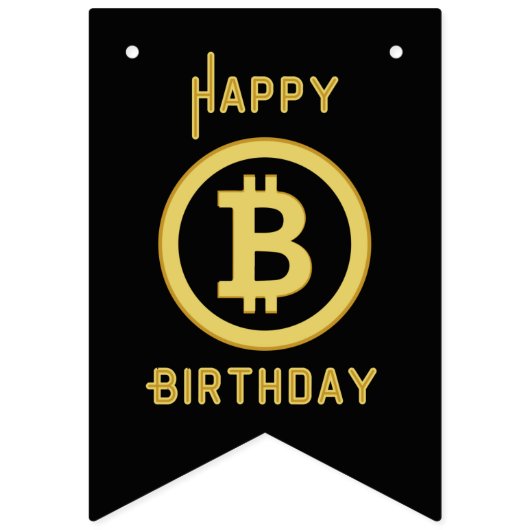 Gelukkige verjaardag Bitcoin Goud Slingers Vlaggen Vlaggetjes (Eerste vlag)