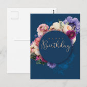 Gelukkige verjaardag blauwe bloemen briefkaart (Voorkant / Achterkant)