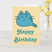 Gelukkige verjaardag Blauwe Lachende Kitty Kat Kaart (Gele Bloem)