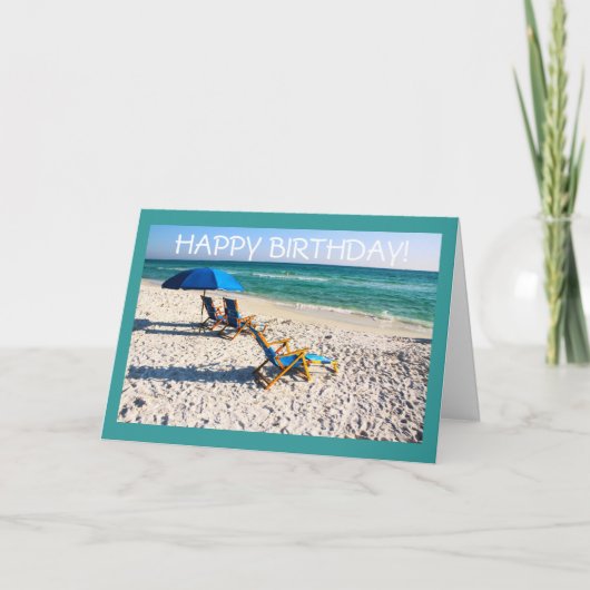 Gelukkige verjaardag! - Blauwe strandstoelen flori Kaart (Voorkant)