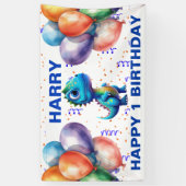 GELUKKIGE VERJAARDAG BLAUWE T REX Banner (Verticaal)