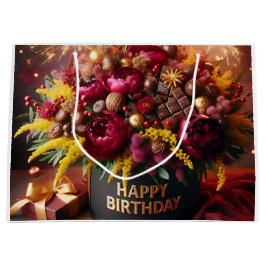 Gelukkige verjaardag, bloemen en chocolade, door N Groot Cadeauzakje