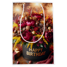 Gelukkige verjaardag, bloemen en chocolade, door N Medium Cadeauzakje