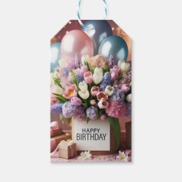 Gelukkige verjaardag, bloemen en geschenken, door  cadeaulabel