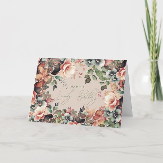 Gelukkige Verjaardag Boho Garden Floral Champagne Kaart (Voorkant)