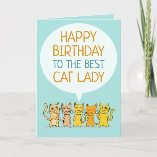 Gelukkige Verjaardag Cat Lady Groet Kaart (Voorkant)